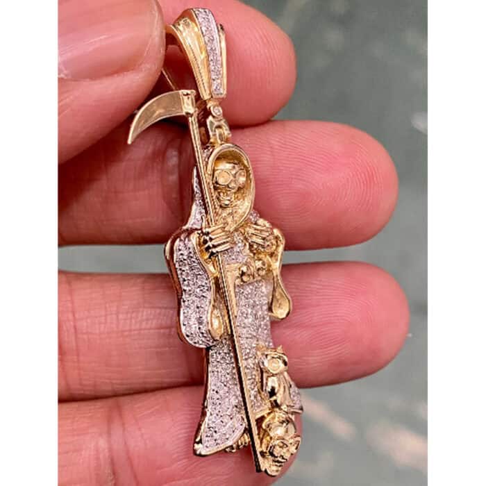 14k Yellow Gold Diamond Santa Muerte Grim Reaper 0.50ct Diamond Pendant, Holy Death Santa Muerte, Gold Santa Muerte- Custom jewelry - Image 11