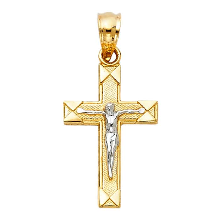 14K Two Tone Gold  Jesus Crucifix Cross Religious Pendant