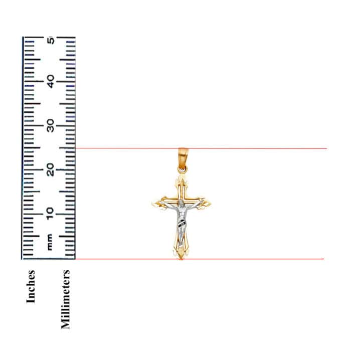 14K Two Tone Gold Jesus Crucifix Cross Religious Pendant - Image 3
