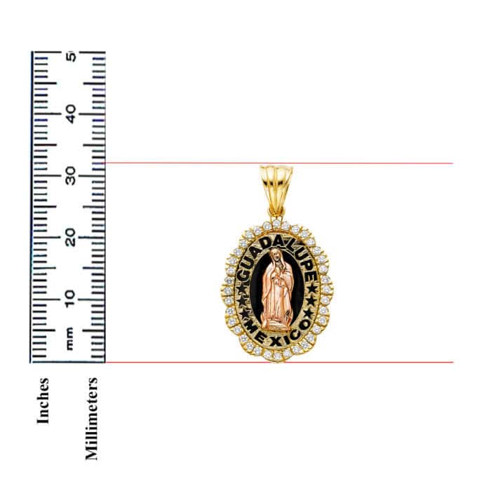 14K Two Tone Gold Cubic Zirconia Religious Guadalupe Pendant - Image 3