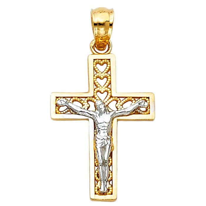 14K Two Tone Gold Jesus Crucifix Cross Religious Pendant