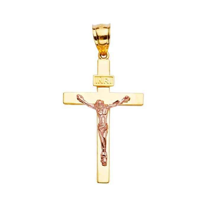 14K Two Tone Gold Crucifix Cross Pendant