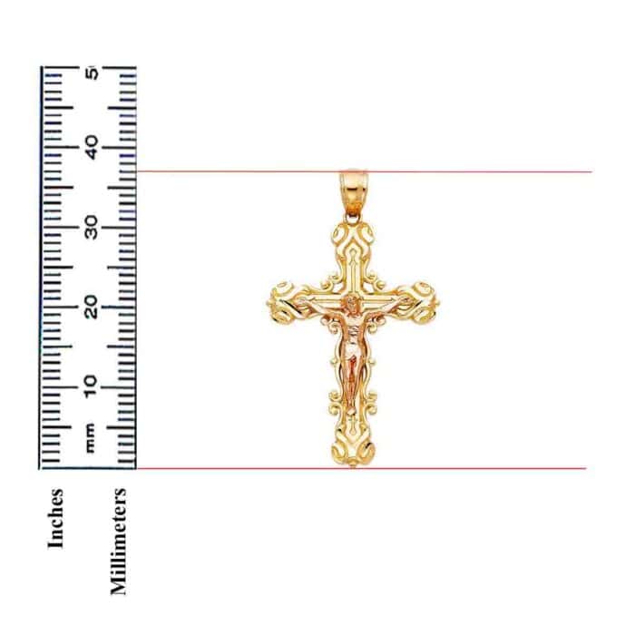 14K Two Tone Gold Religious Crucifix Pendant - Image 3