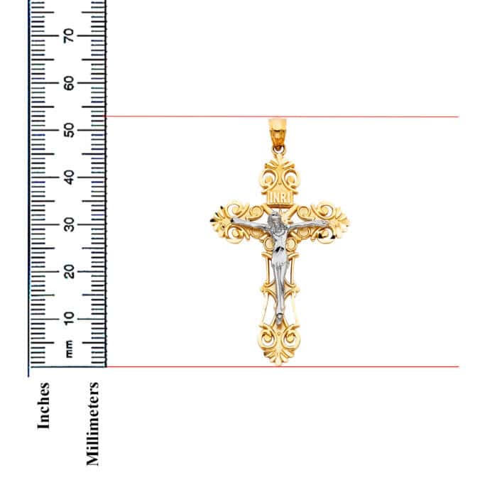 14K Two Tone Gold Religious Crucifix Pendant - Image 3