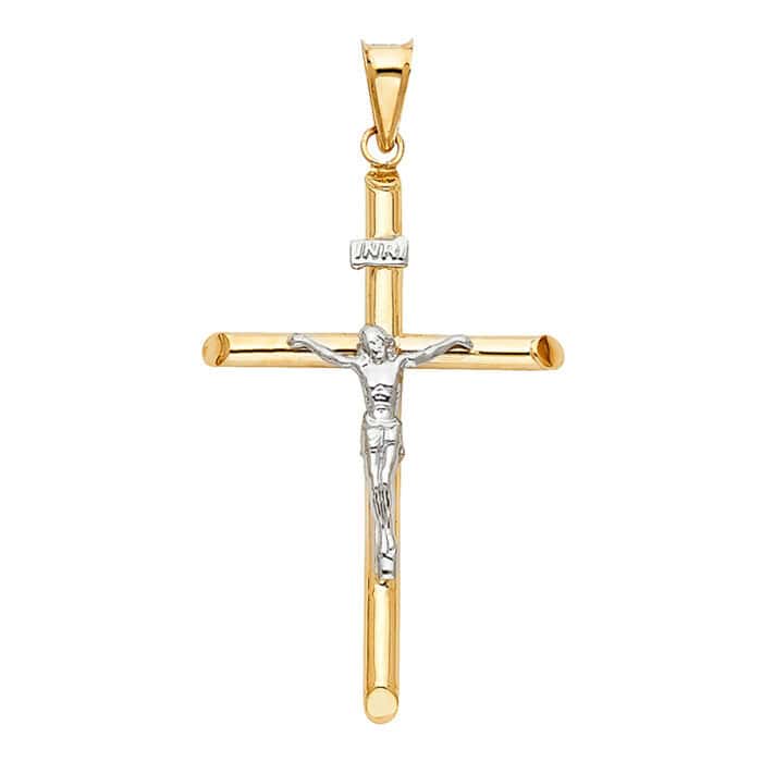 14K Two Tone Gold Crucifix Cross Religious Pendant