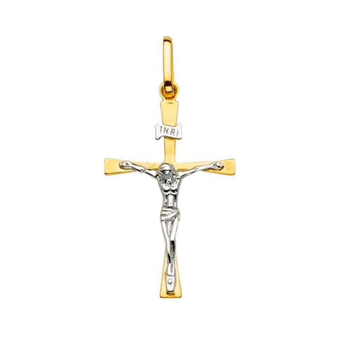14K Two Tone Gold Crucifix Cross Pendant