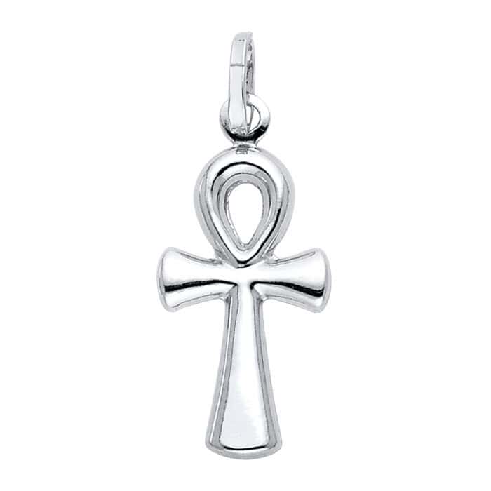 14K White Gold Ankh Cross Religious Pendant