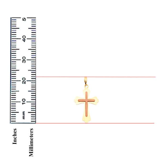 14K Two Tone Gold Religious Cross Pendant - Image 3