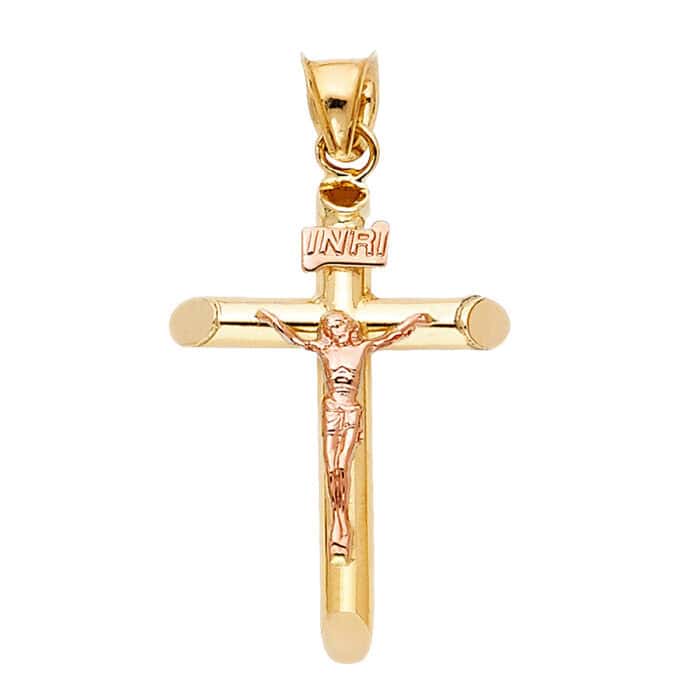 14K Two Tone Gold Religious Crucifix Pendant