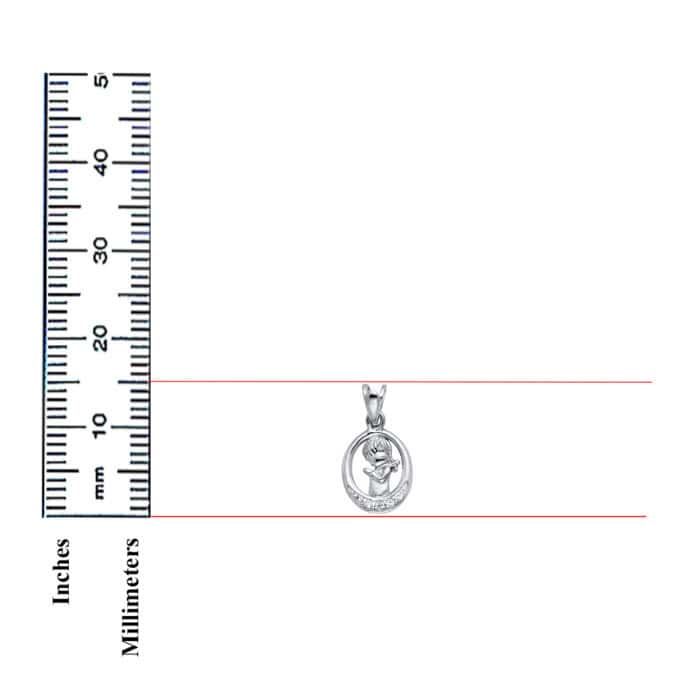 14K White Gold Cubic Zirconia Girl Prayer Religious Pendant - Image 3