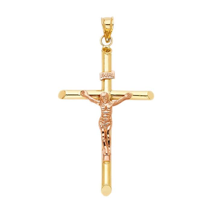 14K Two Tone Gold Religious Crucifix Pendant