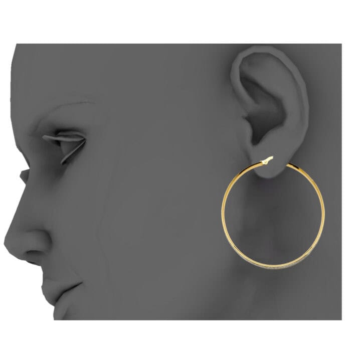 14K Two Tone Gold 4mm Sparkling Center Hoop Earrings - Image 3