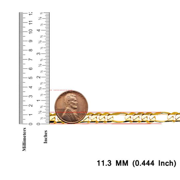 14K Yellow Gold 11.3mm Figaro 3+1 Concave Chain - Image 4