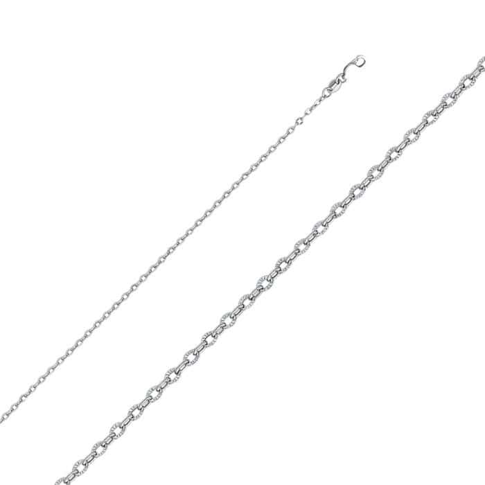 14K White Gold 2.3mm Hollow Sunny Cable Diamond Cut Chain