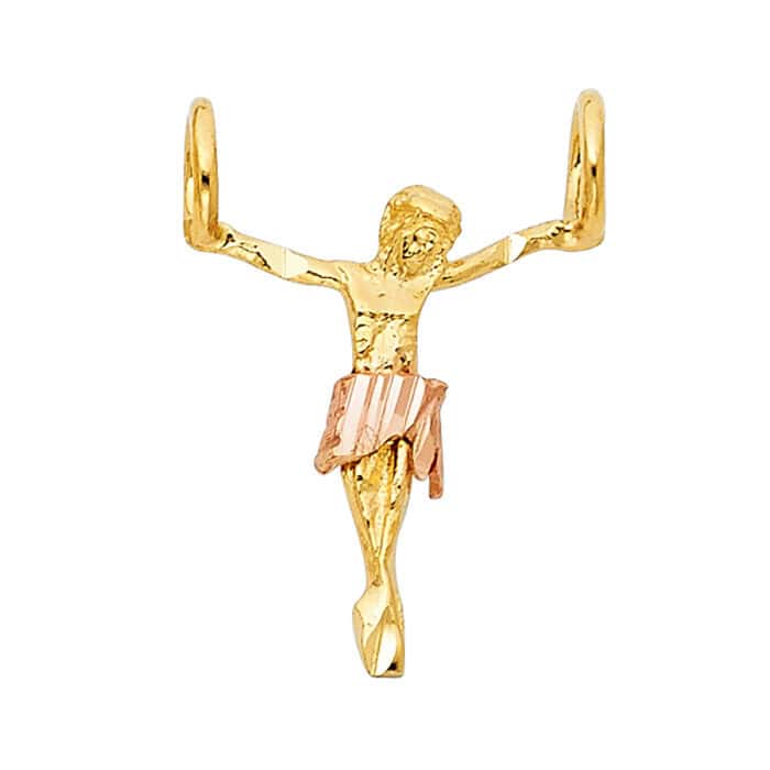 14K Two Tone Gold Jesus Body Crucifix Cross Religious Pendant