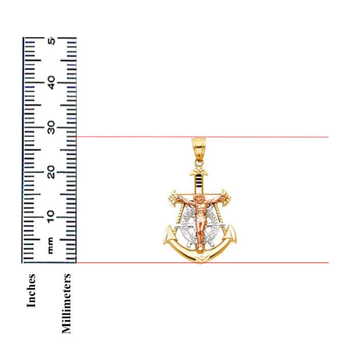 14K Tri Color Gold Jesus Crucifix Anchor Religious Pendant - Image 3