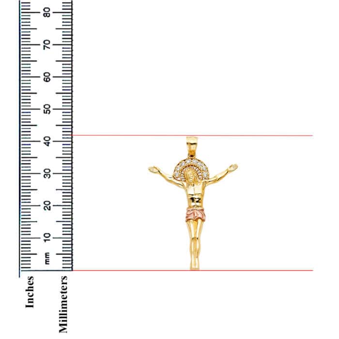 14K Two Tone Gold Cubic Zirconia Religious Jesus Christ Body Pendant - Image 3