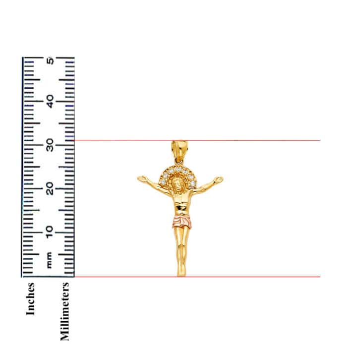 14K Two Tone Gold Cubic Zirconia Religious Jesus Christ Body Pendant - Image 3