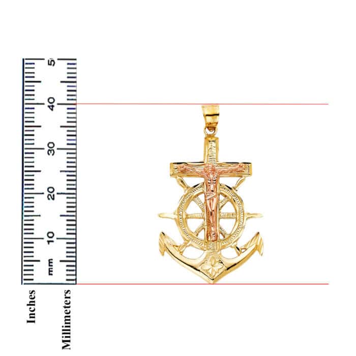 14K Two Tone Gold Religious Crucifix Anchor Pendant - Image 3