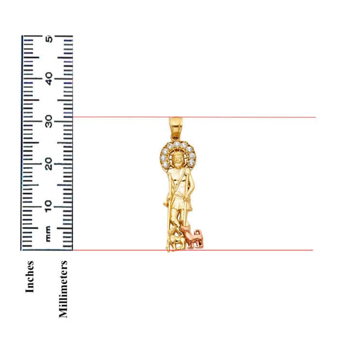 14K Two Tone Gold Cubic Zirconia Religious St. Lazaro Pendant - Image 3
