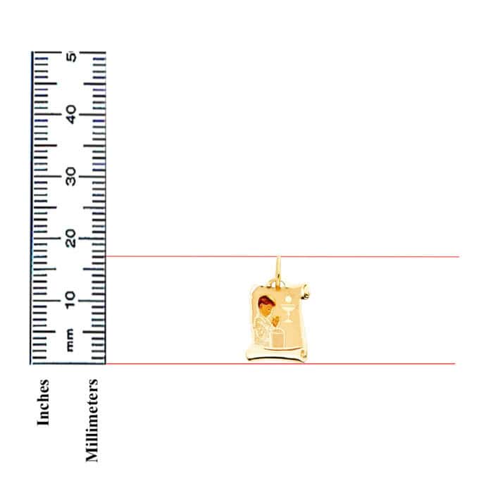 14K Yellow Gold Communion Enamel Picture Religious Pendant - Image 3