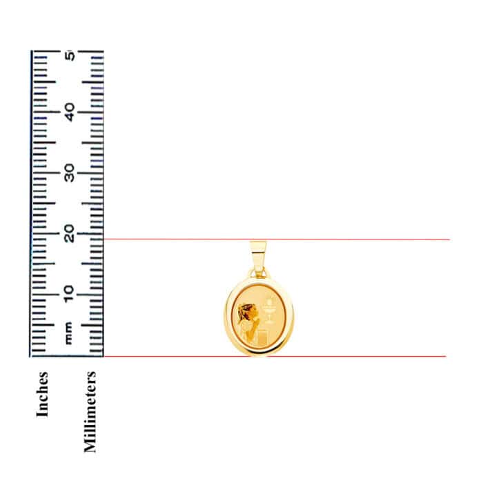 14K Yellow Gold Communion Enamel Picture Religious Pendant - Image 3