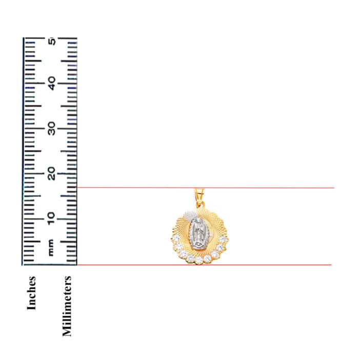 14K Tri Color Gold Religious Guadalupe Cubic Zirconia Pendant - Image 3