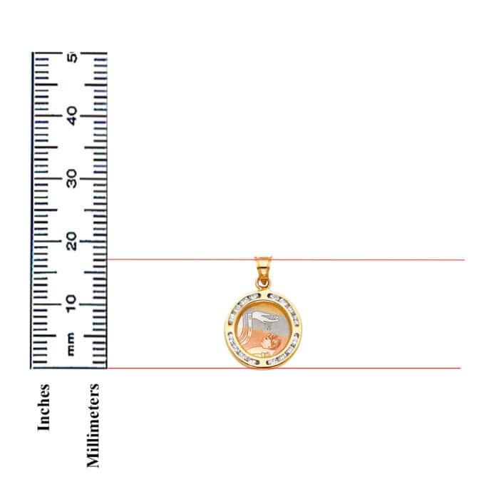 14K Yellow Gold Baptism Cubic Zirconia Religious Pendant - Image 3