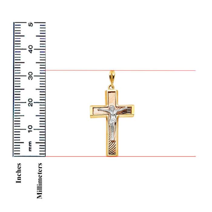 14K Tri Color Gold Religious Crucifix Pendant - Image 3