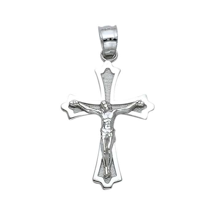 14K White Gold Jesus Crucifix Cross Religious Pendant
