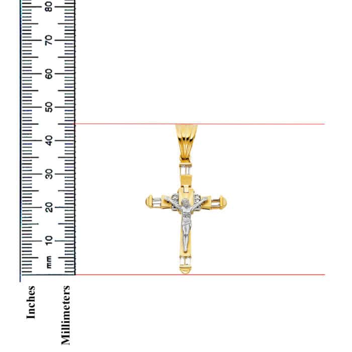 14K Two Tone Gold Cubic Zirconia Religious Crucifix Pendant - Image 3