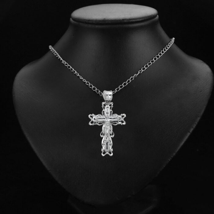 14K White Gold Religious Crucifix Pendant - Image 2