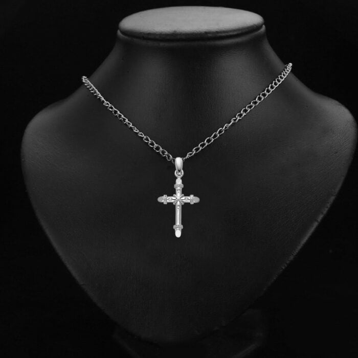 14K White Gold Religious Cross Pendant - Image 2
