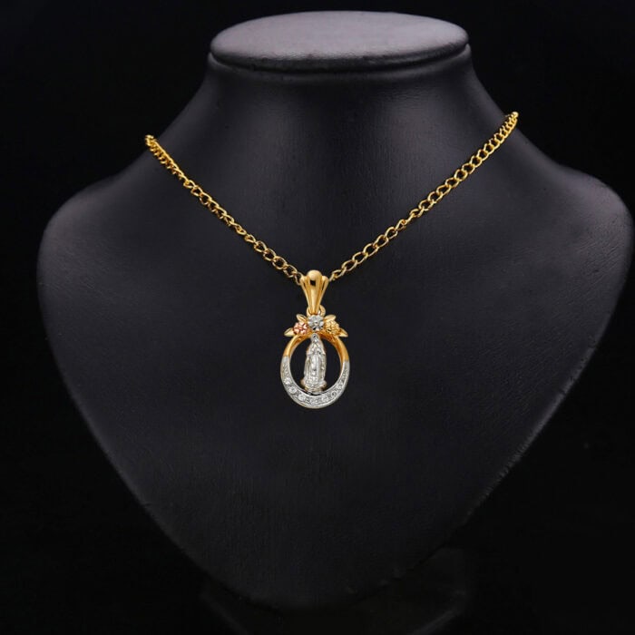 14K Tri Color Gold Cubic Zirconia Religious Guadalupe Pendant - Image 2