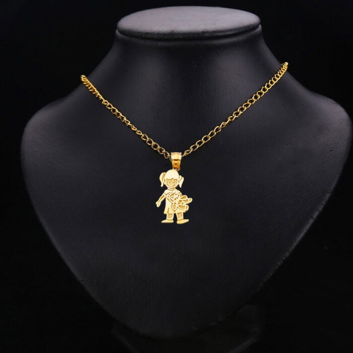14K Yellow Gold Girl with Doll Pendant - Image 2