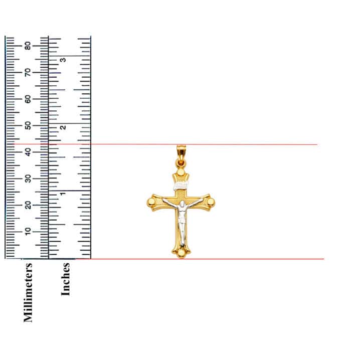 14K Two Tone Gold Crucifix Cross Pendant - Image 3