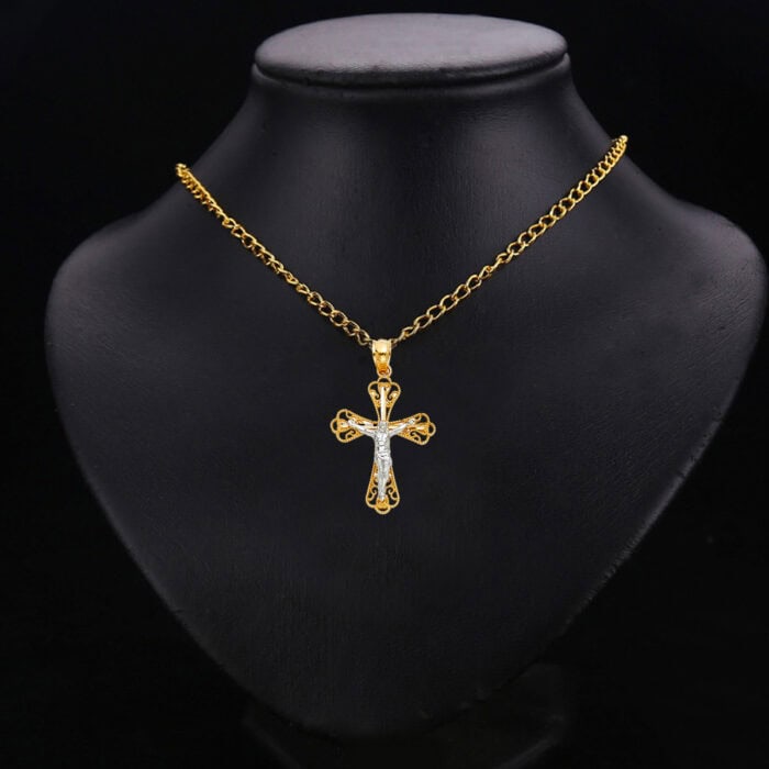 14K Two Tone Gold Religious Crucifix Pendant - Image 2