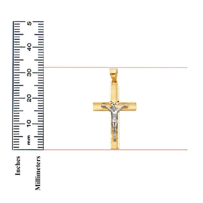 14K Two Tone Gold Jesus Crucifix Cross Religious Pendant - Image 2