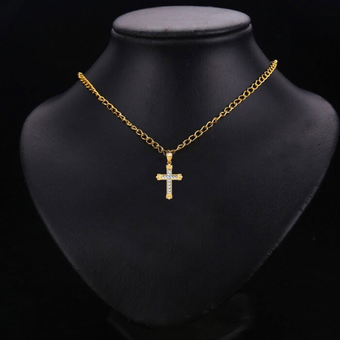 14K Two Tone Gold Cross Religious Pendant - Image 3