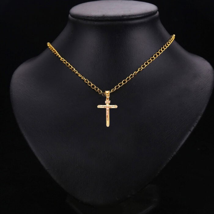 14K Two Tone Gold Religious Crucifix Pendant - Image 3