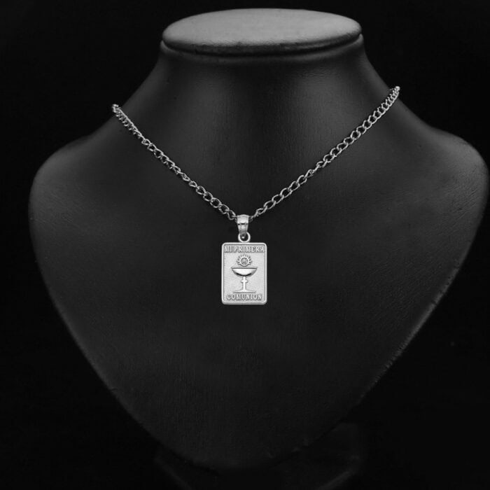 14K White Gold Religious Communion Pendant - Image 2