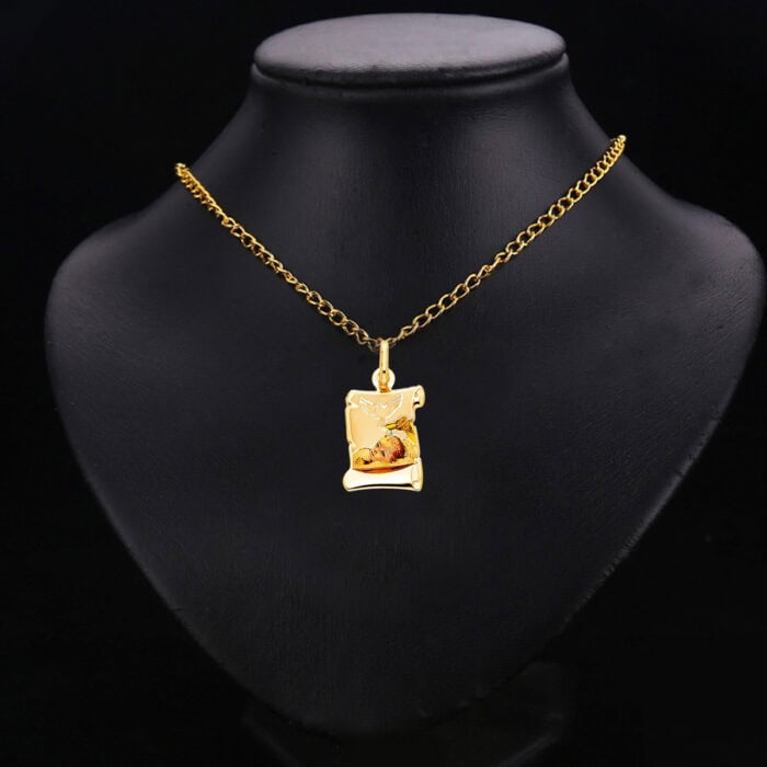 14K Yellow Gold Baptism Enamel Picture Religious Pendant - Image 2