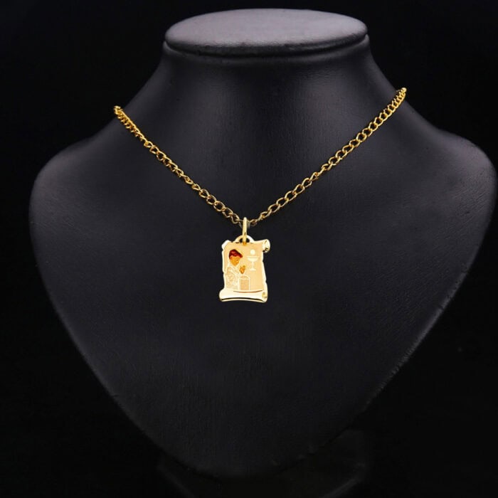14K Yellow Gold Communion Enamel Picture Religious Pendant - Image 2