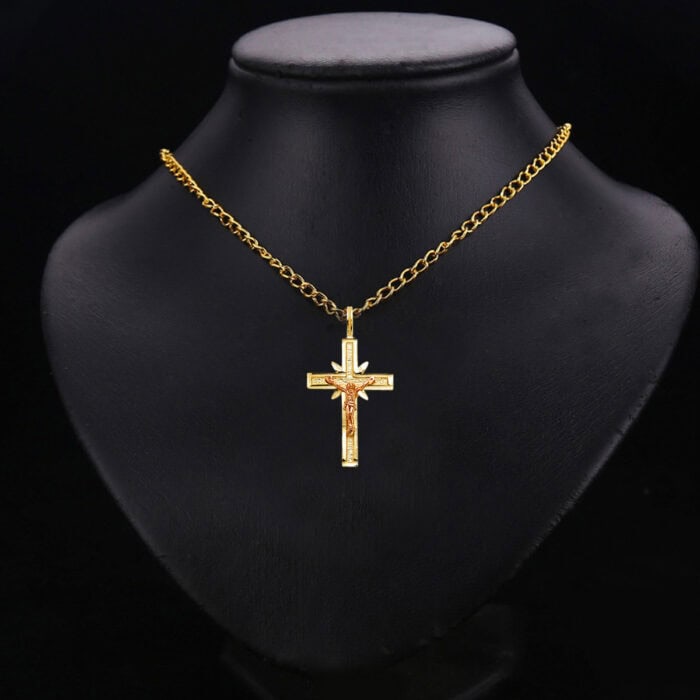 14K Two Tone Gold Religious Crucifix Pendant - Image 2