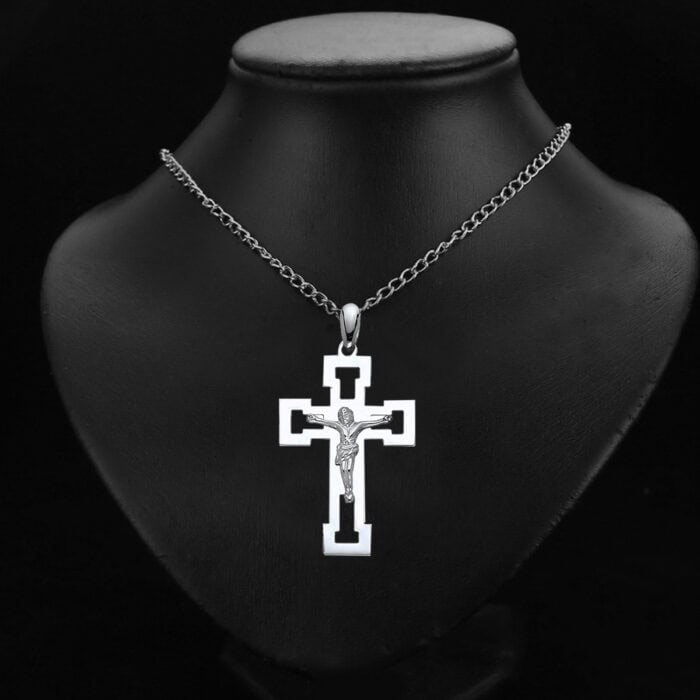 14K White Gold Jesus Crucifix Cross Religious Pendant - Image 2
