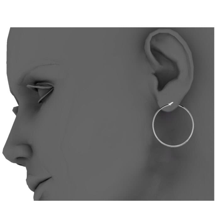 14K White Gold 4mm Sparkling Center Hoop Earrings - Image 2