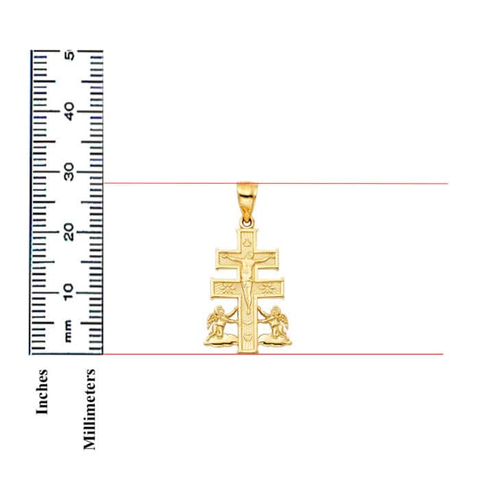 14K Yellow Gold Jesus Crucifix Cross with Angel Religious Pendant - Image 2