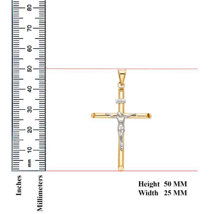 14K Two Tone Gold Crucifix Cross Religious Pendant - Image 2