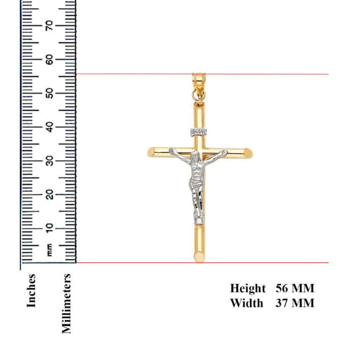14K Two Tone Gold Religious Crucifix Pendant - Image 2