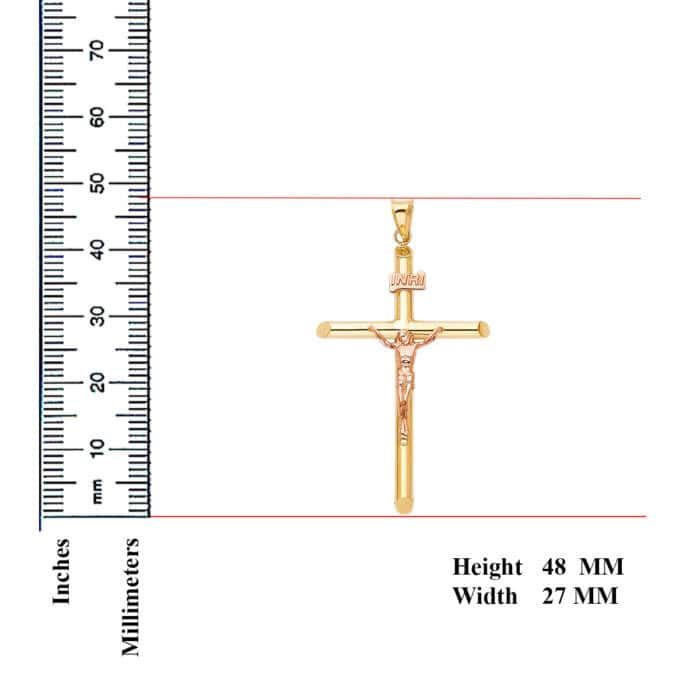 14K Two Tone Gold Religious Crucifix Pendant - Image 2